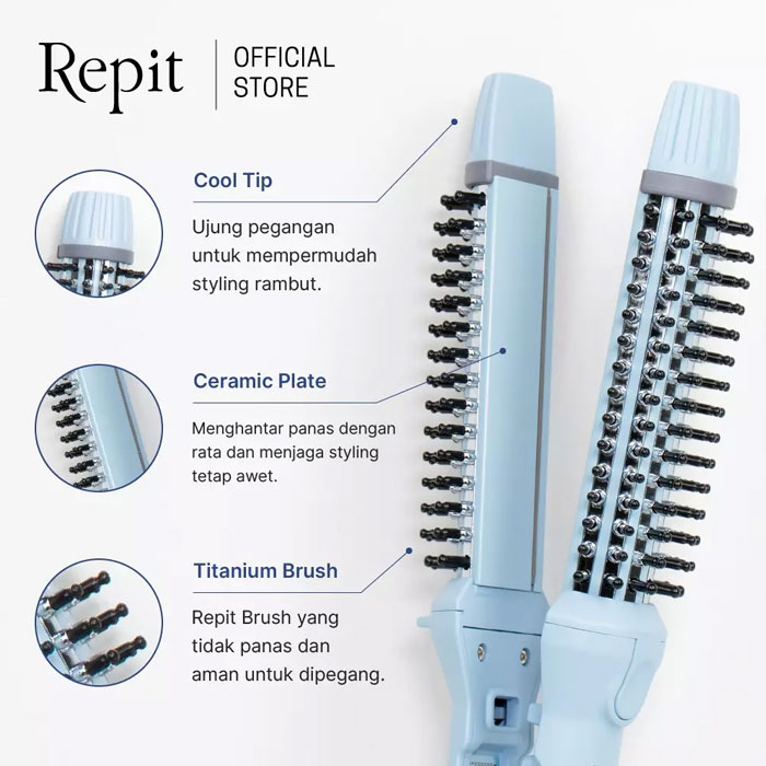 Repit Catokan Sisir Titan Magic Brush Iron 2in1 30MM - Powder Blue